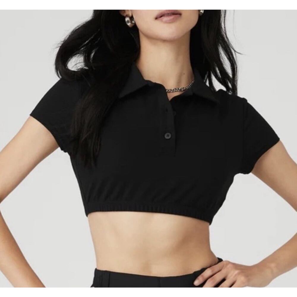 ALO Cropped Prestige Polo Black Size Medium - Picture 4 of 5